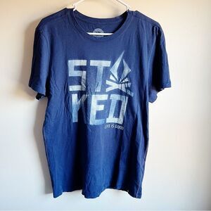 Life is Good Navy Blue Camping Stoked Campfire Short sleeve Tee T-shirt